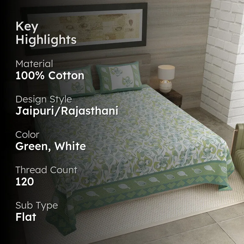 Royal Style Cotton Bedsheet (Green,White) - 120 TC media 2