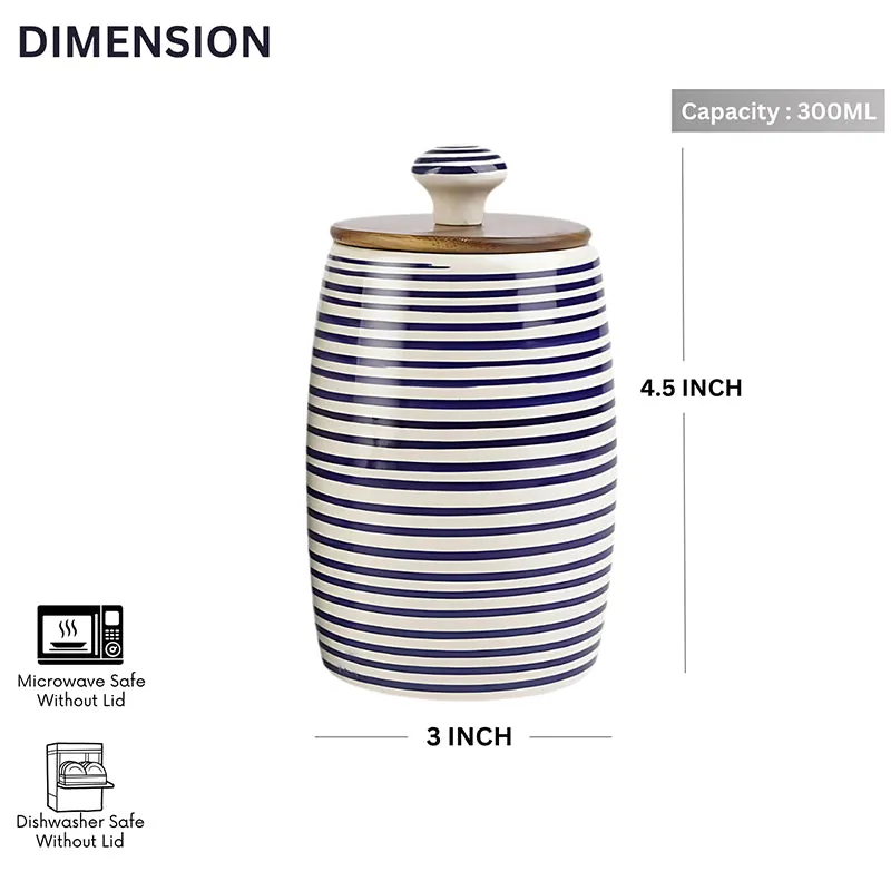 Tiare Curve Ceramic Jar (Blue/350 mL Each) - Set Of Two media 7