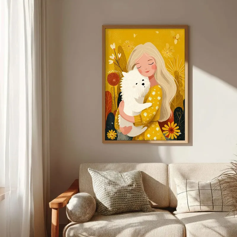 Golden Snuggle Canvas Wall Painting - Brown Frame media 6