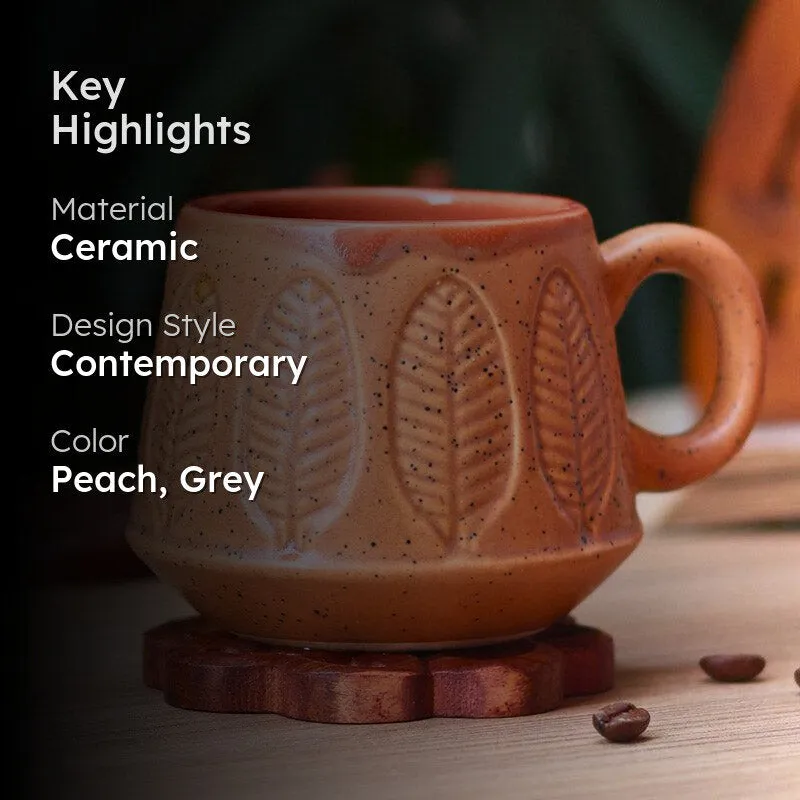 Bergo Ceramic Tea Cup (200 mL Each)/Peach,Grey)-  Set of Two media 2