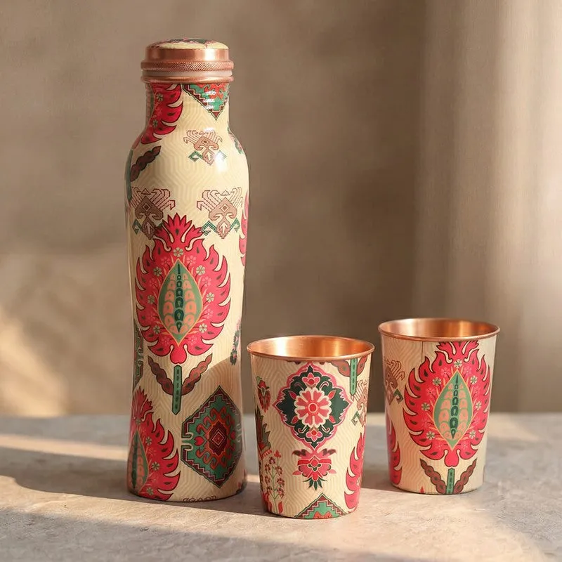 Mystifying Dazzle Copper Bottle with Glasses - Three Piece Set media 1