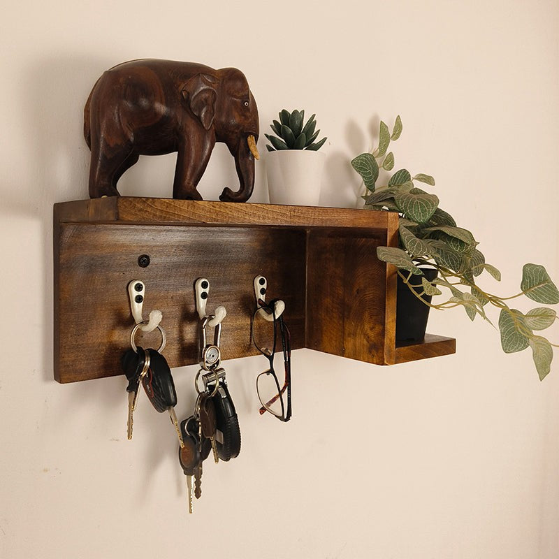 Verta Wooden Wall Shelf Organiser with Key Holders media 4
