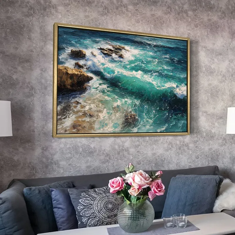 Turquoise Surge Canvas Wall Painting With Frame media 6
