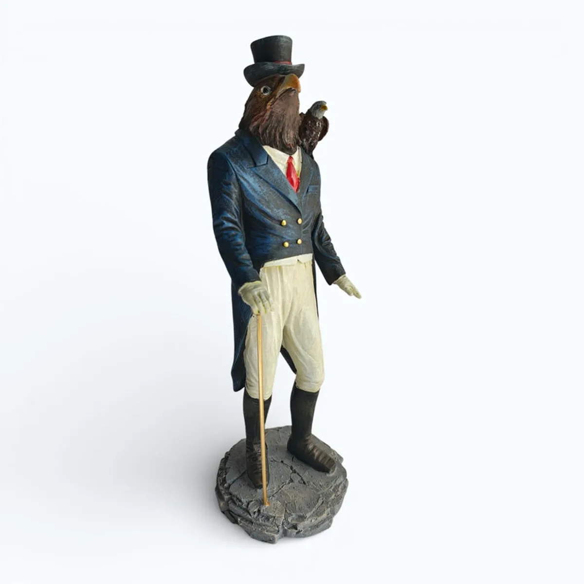 Isolated angled view of the rooster gentleman showpiece on a plain background