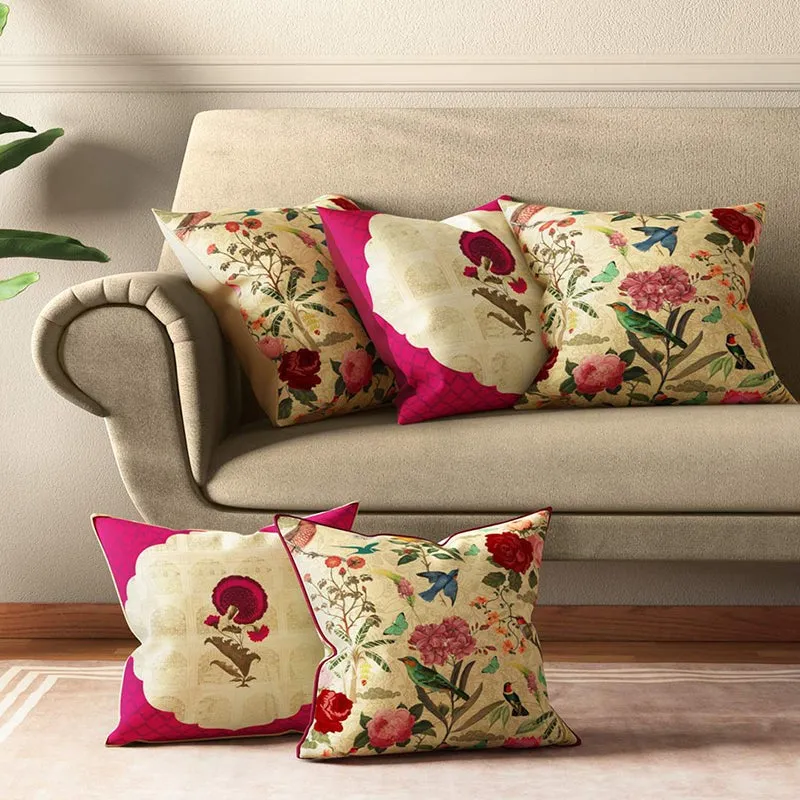 India Circus Poppy Wing Printed Satin Polyester Satin Cushion Cover - Set Of Five media 3