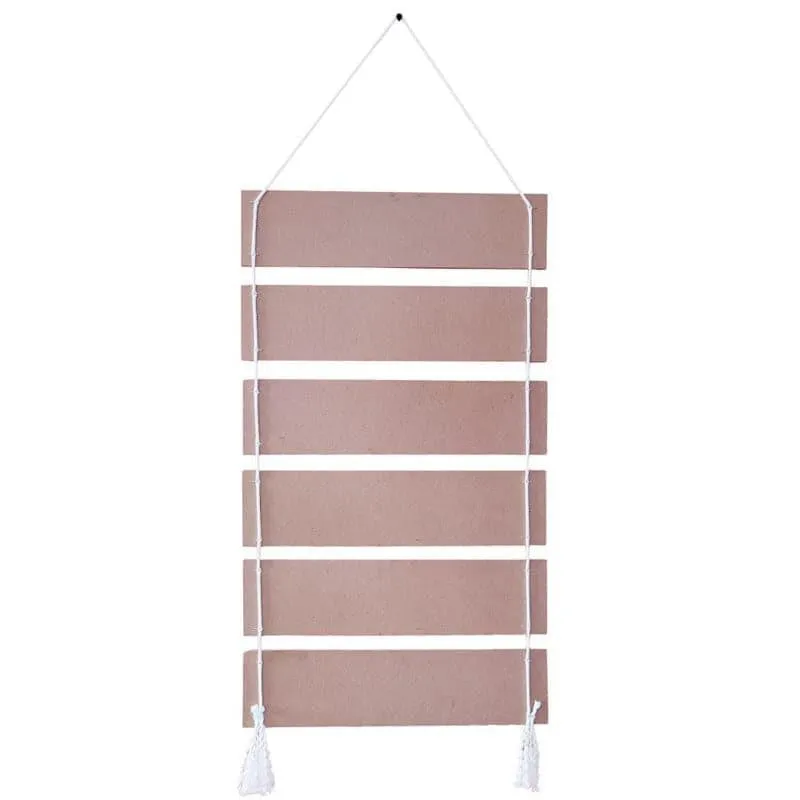 Back view showing six horizontal wall-hanging slats joined by white cords