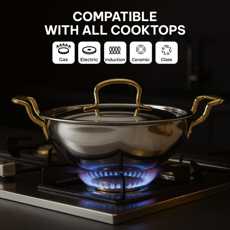 Solara Stainless Steel Kadhai With Lid - 2300 mL/7.2 Inch media 9