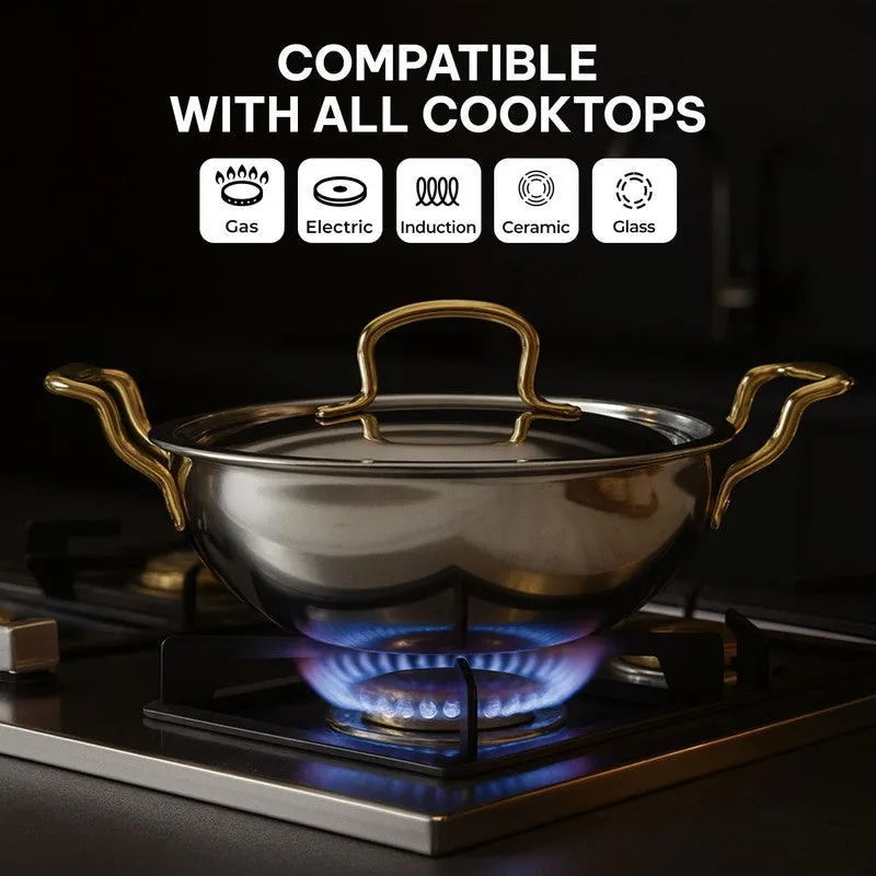 Solara Stainless Steel Kadhai With Lid - 2300 mL/7.2 Inch media 9