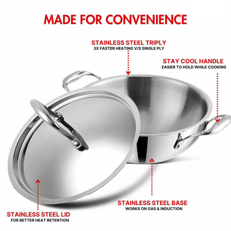 Vinod Orren Stainless Steel Kadhai With Lid - 1200 mL/12 Inches media 6