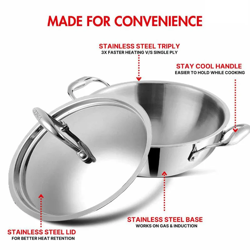 Vinod Orren Stainless Steel Kadhai With Lid - 1200 mL/12 Inches media 6