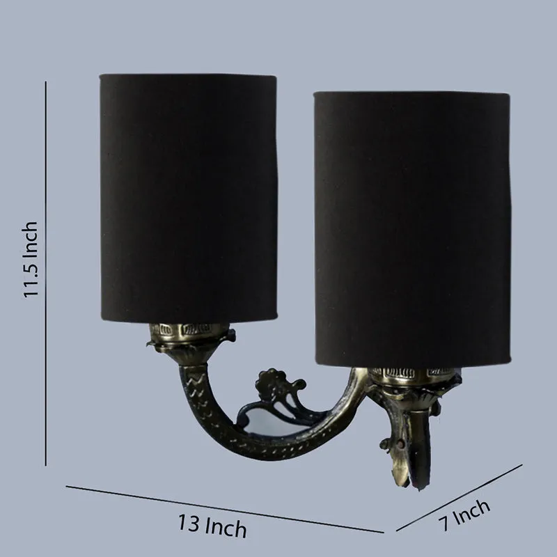 Vintage Cylindrical Duo Fabric & Metal Wall Lamp - Black media 4
