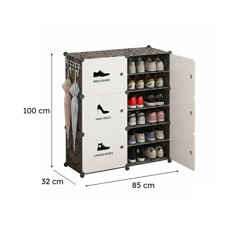 Sleek White & Black Shoe Rack with Metal Frame media 7