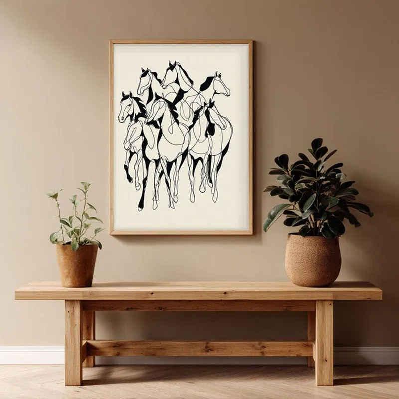 Horse in Harmony Wall Painting With Brown Frame media 1