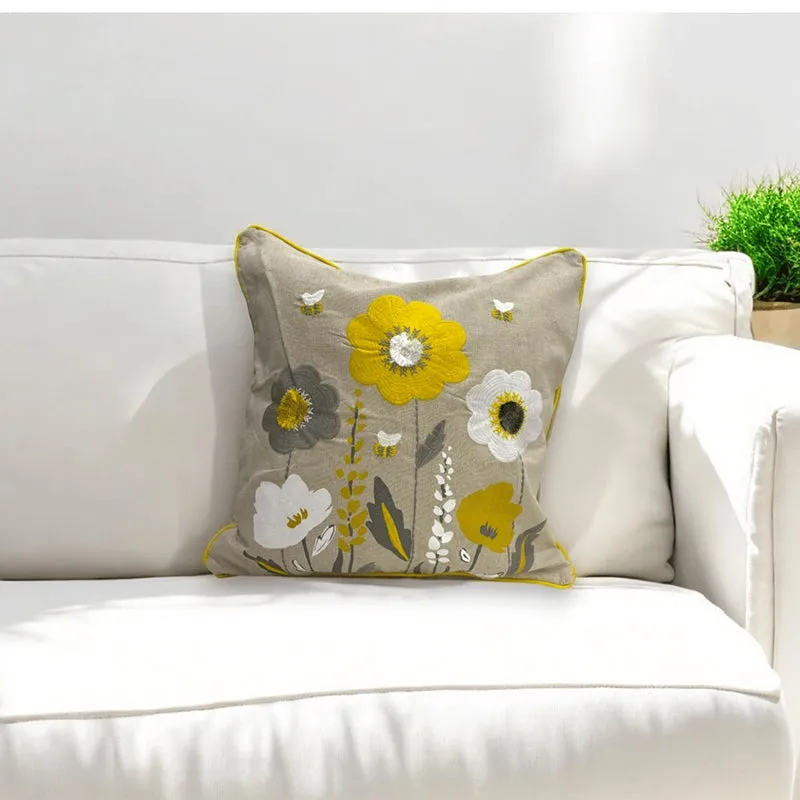 Ochre Flowers Tufted Cushion Cover - Yellow & Grey media 4