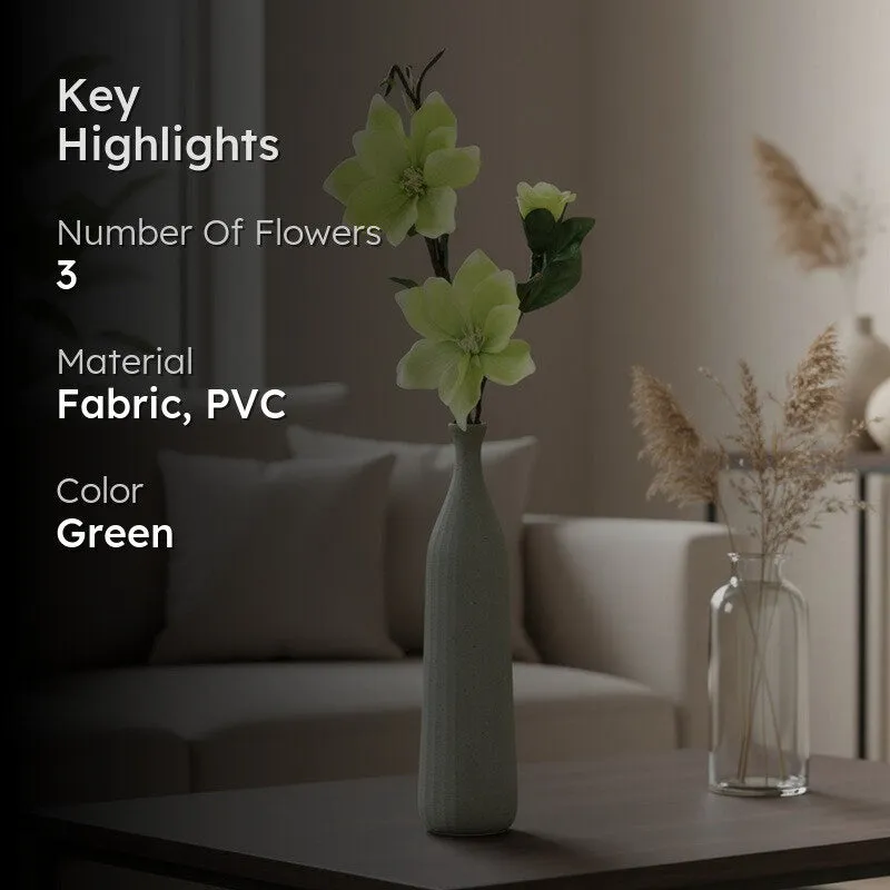 Green artificial magnolia flower stick styled in a living-room setting