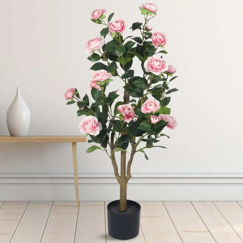 Faux Lush Mini Camellia Plant With Black Plastic Pot - Pink - 3.1 Feet media 3