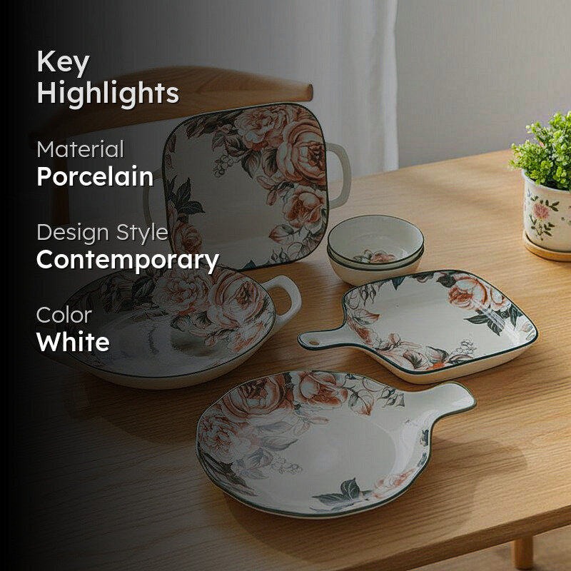 Maduva Porcelain Floral Serving Set - Six Piece Set media 2