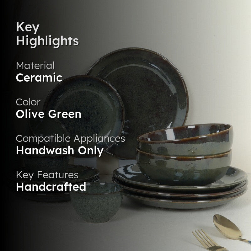 Regal Feast Ceramic Dinner Set (Olive Green) - 14 Piece Set media 2