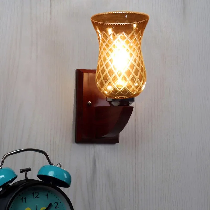 Honey Glow Decorative Walnut Base Glass Wall Lamp media 3