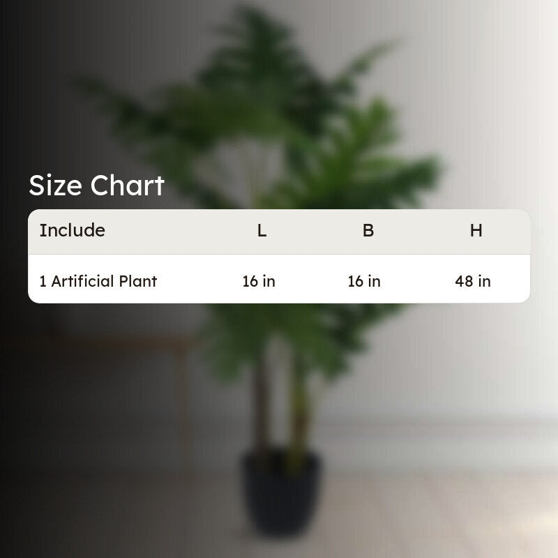 Faux Lush Philodendron Plant With Black Plastic Pot - 4 Feet media 6