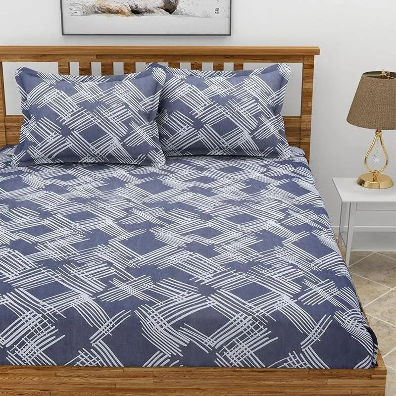Orson Abtract Microfiber Bedsheet (Blue & Grey) - 130 GSM media 3