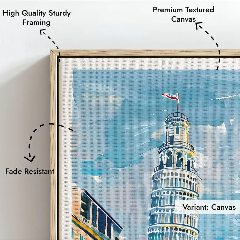 Vintage Pisa Framed Canvas Archival Canvas Wall Painting - Natural Brown Frame media 6