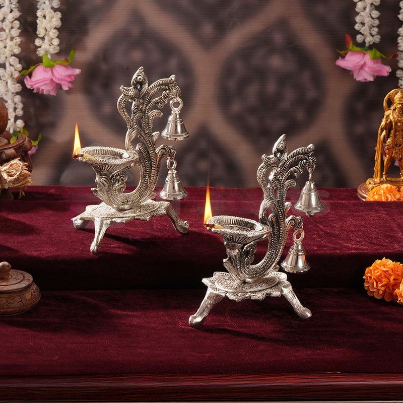 Chandrika Metal Diya with Bells - Set Of Two image 3