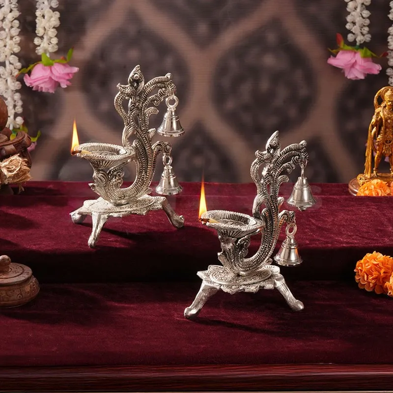 Chandrika Metal Diya with Bells - Set Of Two media 3
