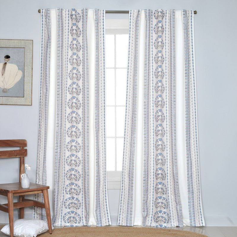 Tranquebar Home Parallel Grace Cotton Curtains(Blue) - Set Of Two media 3