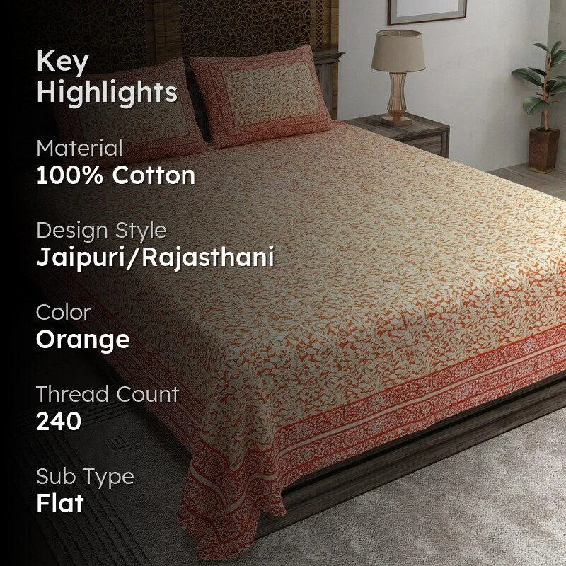 Softra Cotton Bedsheet (Orange) - 240 TC media 2