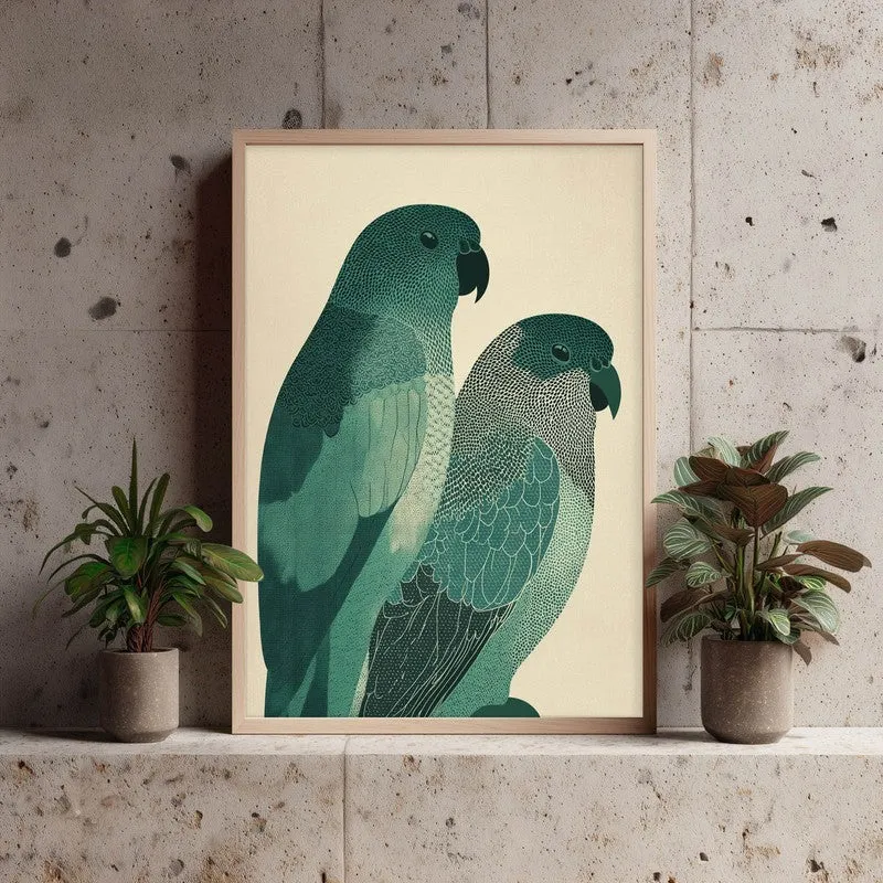 Pastel Parrot Pair Canvas Wall Painting With Brown Frame media 3