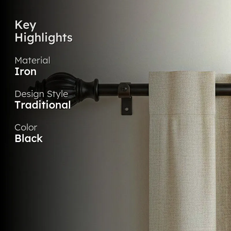 Edge Etch Extendable 1" Single Curtain Rod With Round Finial & Brackets media 2
