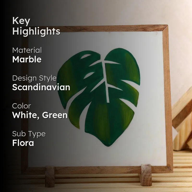 Monstera Leaf Hand Painted Marble Showpiece media 2