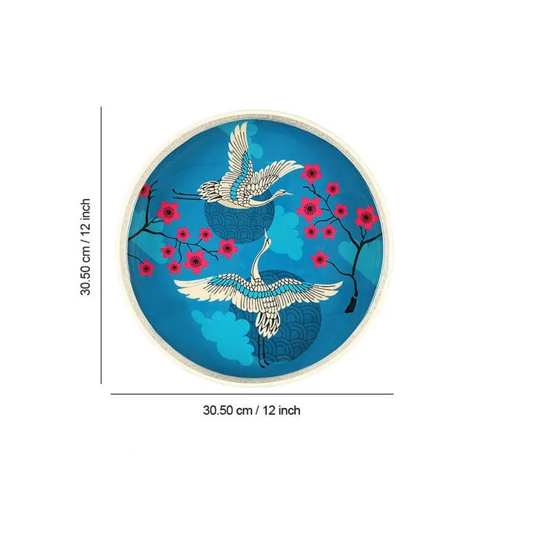 India Circus Cranebloom Blue & White Round Galvanized Iron Serving Tray media 6
