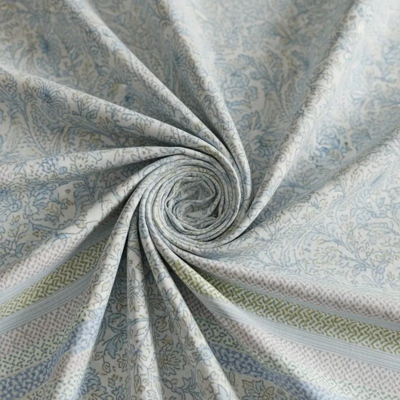 Saagara Floral Cotton Bedsheet (Light Blue) - 144 TC media 5