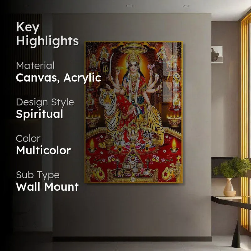 Divine Matha Durga Spiritual Canvas Wall Art With Frame - Gold media 2