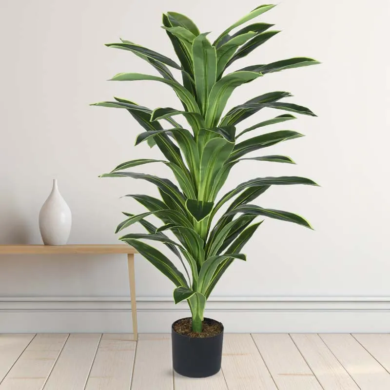 Faux Lush Dracaena Reflexa Plant With Black Plastic Pot - 4 Feet media 3