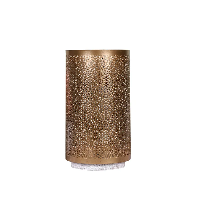Navya Metal Table Lamp With Brushed Wooden Base - Gold media 4