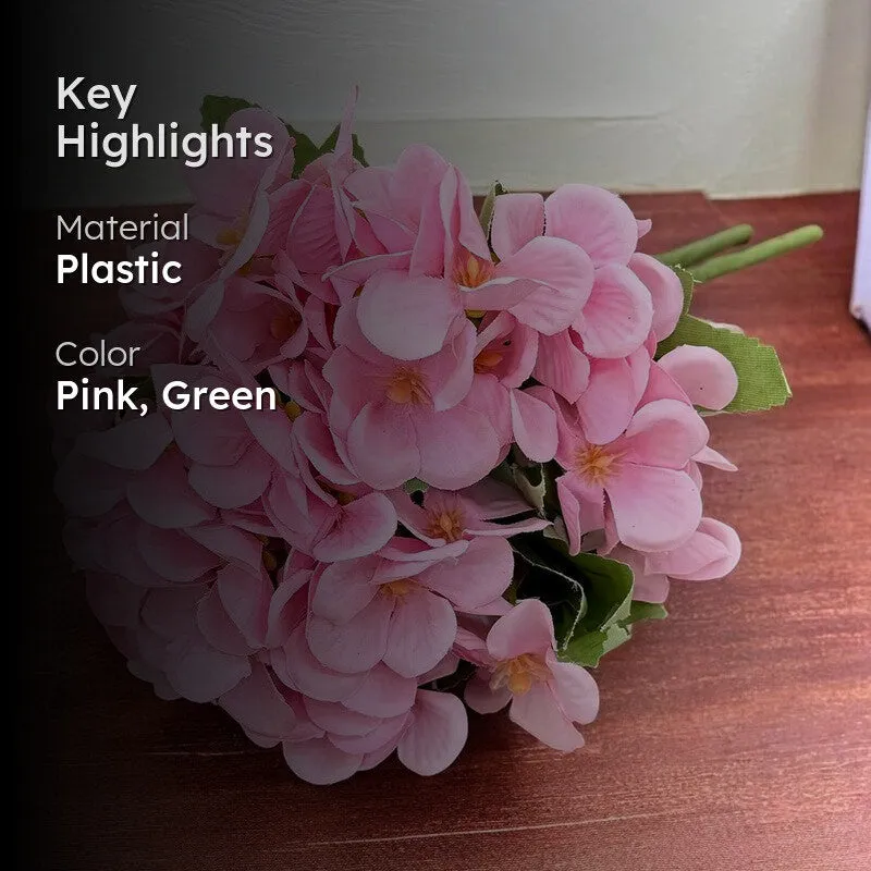 Bloom Hydrangea Plastic Artificial Flower (Pink) - Set Of Two media 2