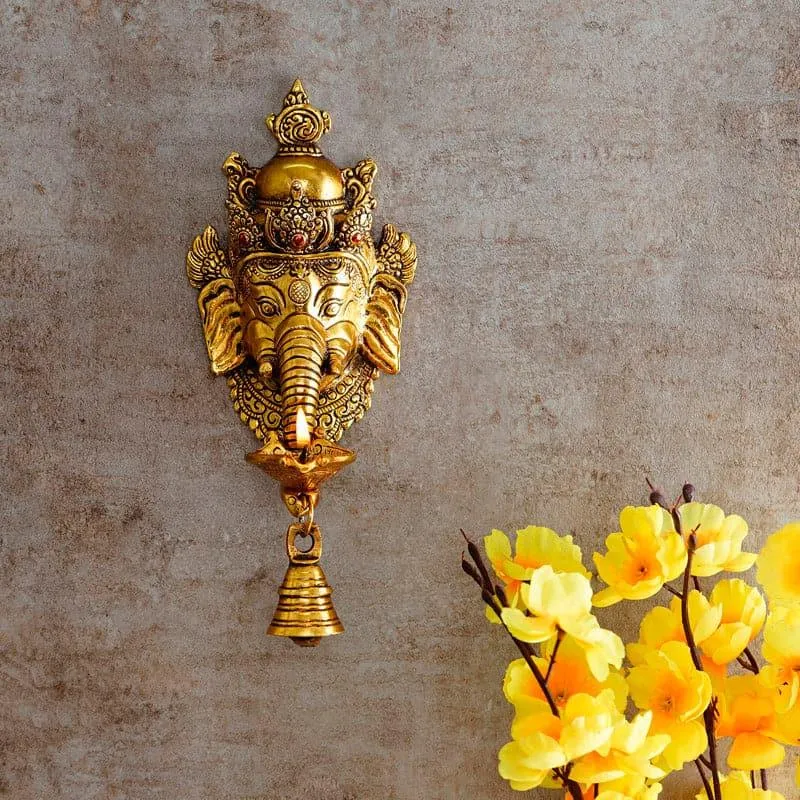 Ganesh Diya Metal With Bell media 3