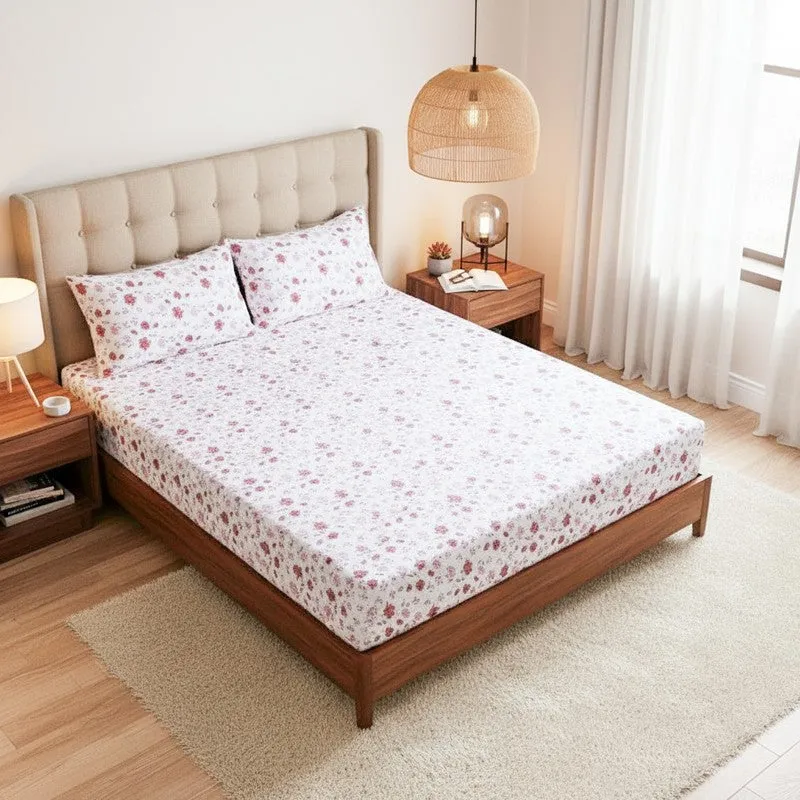Mudra Floral Cotton Bedsheet (Pink) - 180 TC media 1