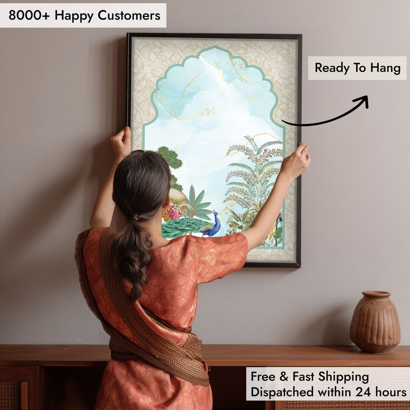 Imperial Garden Framed Jharokha Canvas Wall Painting media 7