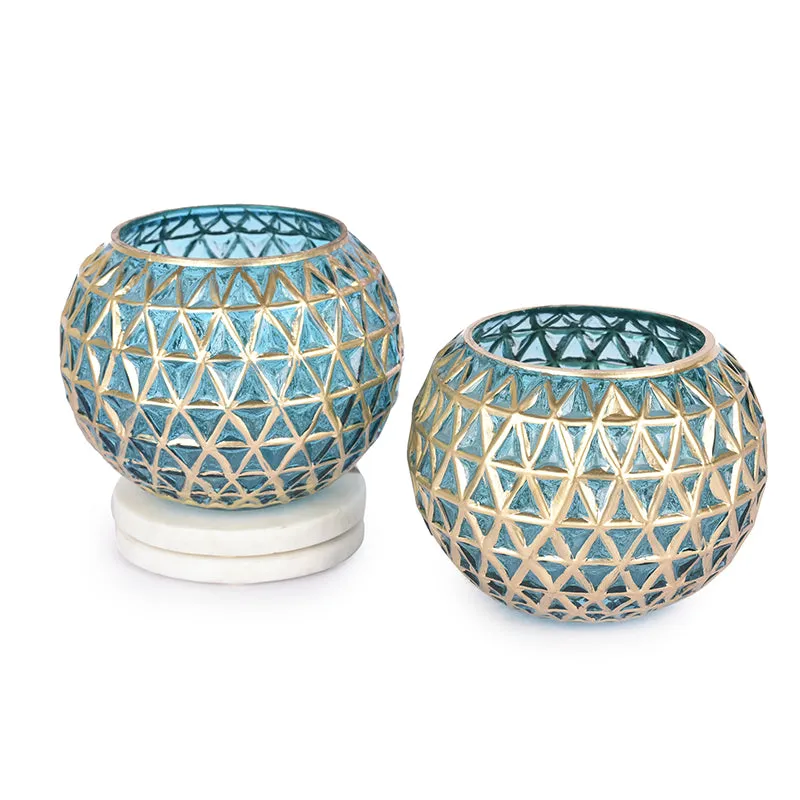 Foiled Sphere Candle Holder (Gold,Blue) - Set Of Two media 5