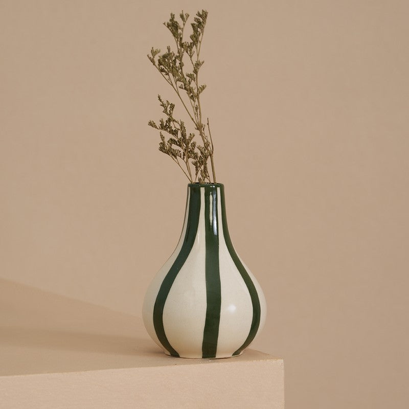 Waveon Ceramic Flower Vase - White,Green media 4