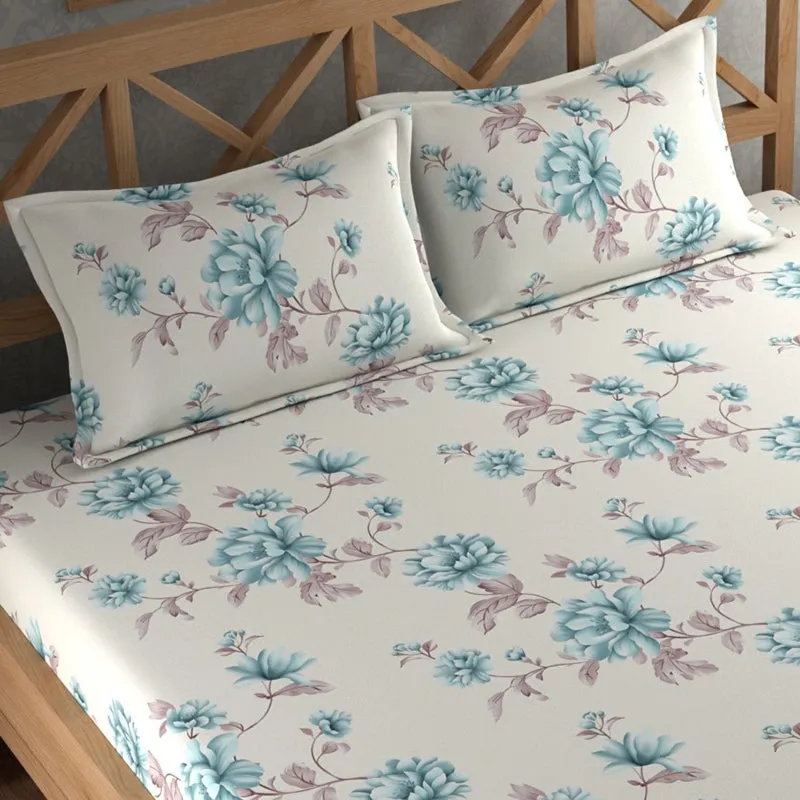 Blue Blooms Floral Microfiber Microfiber Bedsheet - 150 GSM media 4