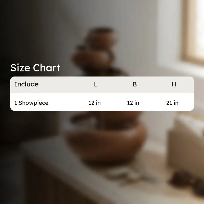 Size chart graphic for the brown fountain showpiece