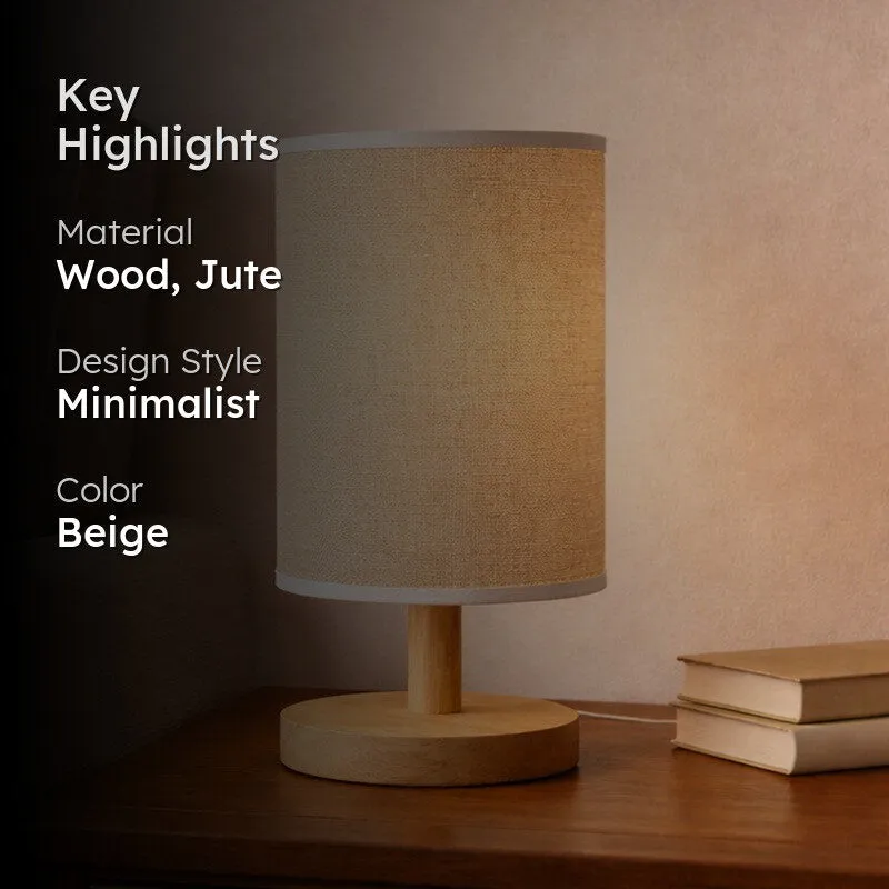 Natural Grain Jute Wooden Table Lamp - Beige media 2