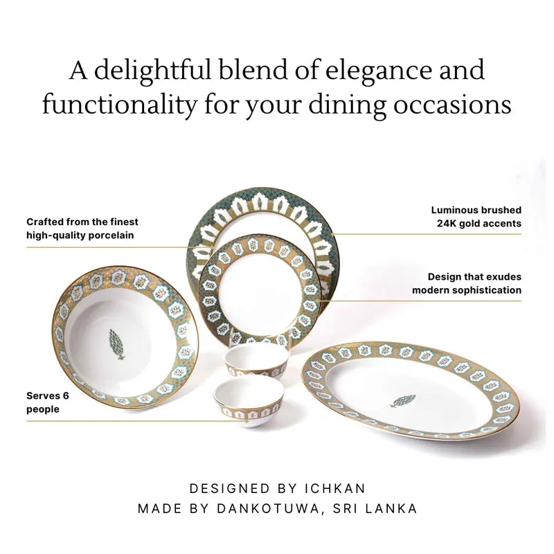 Gilded Chinar 24k Gold Brushed Porcelain Dinner Set - 21 Piece Set media 10