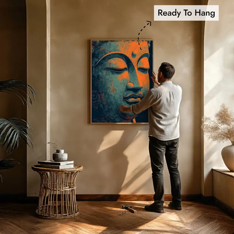 Vivid Serenity Buddha Archival Paper Wall Painting With Brown Frame media 6