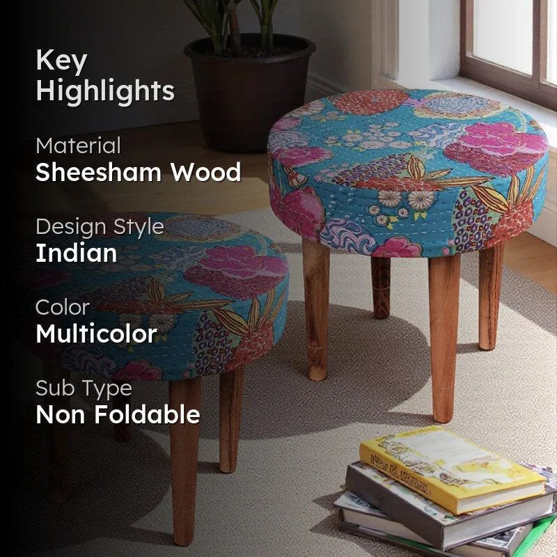 Nynex Sheesham Wooden Stools (Multicolor) - Set Of Two media 2